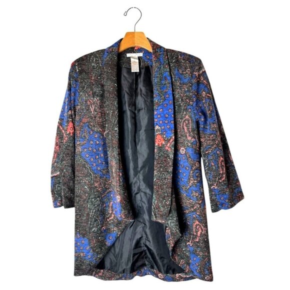 Alberto Makali Jackets & Blazers - Alberto Makali Blazer‎ Women Medium Blue Paisley Shawl Collar Open Jacket Italy